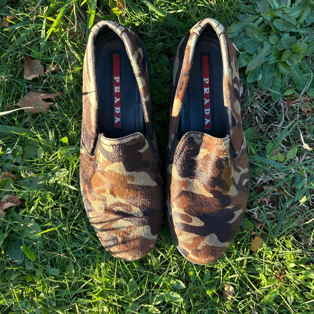 Prada Calf Hair Camouflage Slip-Ons
